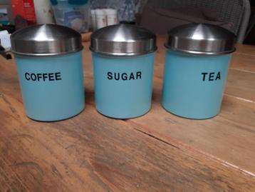voorraad potten Thee - koffie-Suiker  Emaile Blauw beschikbaar voor biedingen