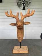 Teak houten herten kop, Huis en Inrichting, Woonaccessoires | Kandelaars en Kaarsen, Ophalen, Gebruikt, Hout, Bruin