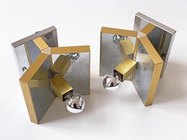 2x vintage Gaetano Sciolari Italiaans design brutalist lamp, Huis en Inrichting, Lampen | Wandlampen, Gebruikt, Metaal, Ophalen of Verzenden