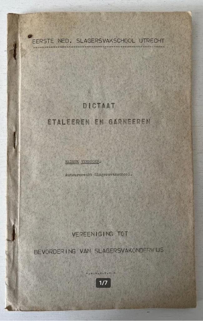 Dictaat Etaleeren en Garneeren - Slagersvakschool 1935, Boeken, Overige Boeken, Gelezen, Ophalen of Verzenden