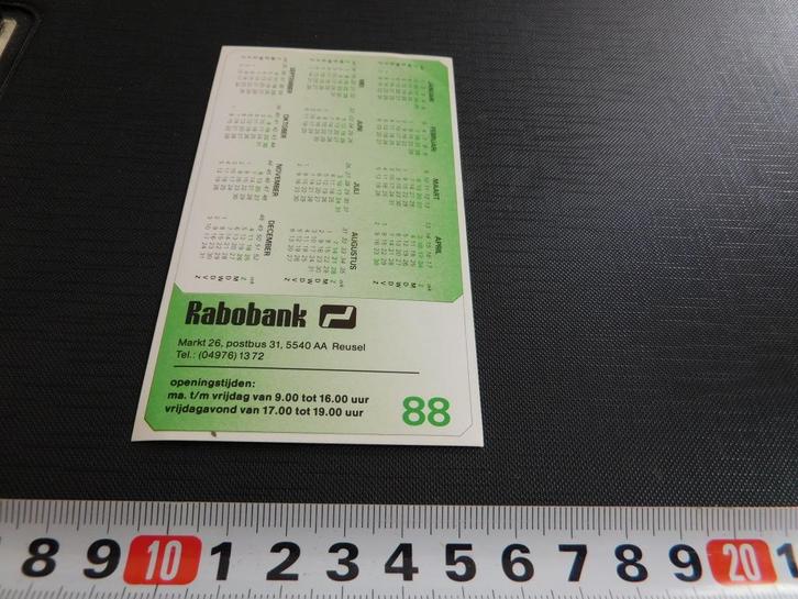 sticker Kalender 1988 RABOBANK  Reusel, Verzamelen, Stickers, Zo goed als nieuw, Bedrijf of Vereniging, Ophalen