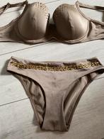 Bikini taupe, beige met strass broekje S en top 75 F, Ophalen of Verzenden, Zo goed als nieuw, Beige, Bikini