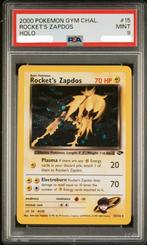 PSA 9 - Rocket's Zapdos Holo #15 (2000 Gym Challenge), Ophalen of Verzenden, Zo goed als nieuw