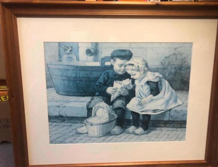 Reproductie bekend schilderij Ot en Sien (80x65), Huis en Inrichting, Woonaccessoires | Schilderijen, Tekeningen en Foto's, Zo goed als nieuw