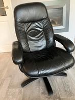 Zwarte Lederen Draaistoel, Ophalen, Gebruikt, 50 tot 75 cm, Leer