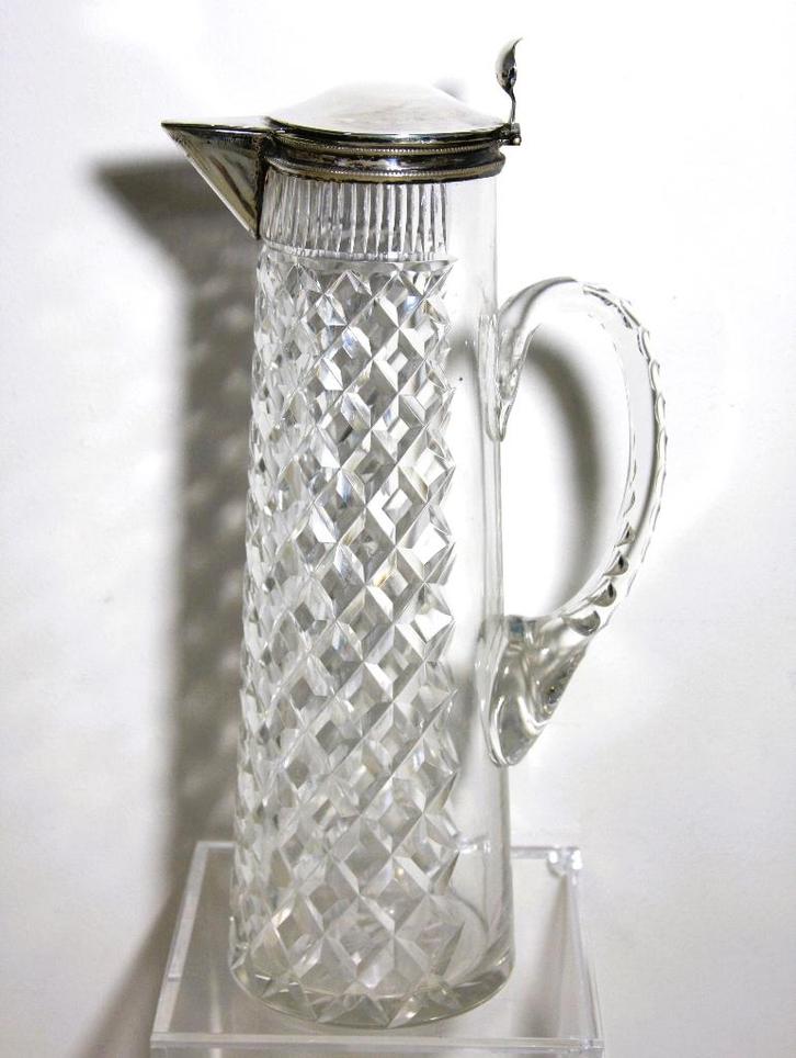 Kristallen schenkkan met verzilverd montuur 28 cm, Antiek en Kunst, Antiek | Glas en Kristal, Ophalen of Verzenden