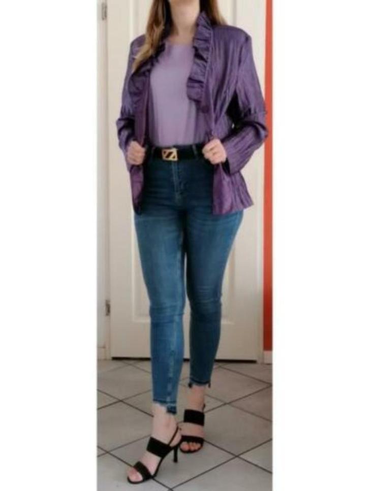 Erfo metallic paarse blazer vintage '00s roezels M-L 35044, Kleding | Dames, Jasjes, Kostuums en Pakken, Zo goed als nieuw, Jasje
