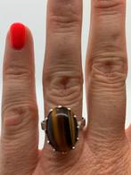 X609 Prachtige zilveren ring tijgeroog maat 18,25, Sieraden, Tassen en Uiterlijk, Antieke sieraden, Ophalen of Verzenden, Zilver