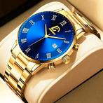 Blauwe goud horloge, Sieraden, Tassen en Uiterlijk, Horloges | Heren, Nieuw, Ophalen of Verzenden