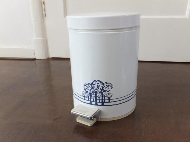 leuke vintage prullenbak, brabantia wit met blauw, jaren 90, Huis en Inrichting, Woonaccessoires | Prullenbakken, Verzenden