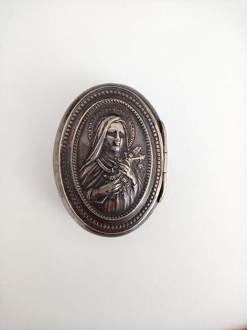 Antiek religieus rozenkrans doosje afbeelding Theresia beschikbaar voor biedingen