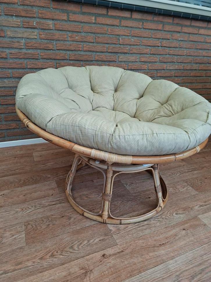 Papasan stoel - 100cm diameter, Huis en Inrichting, Fauteuils, Gebruikt, Riet of Rotan, Stof, 100 tot 125 cm, 75 tot 100 cm, Ophalen