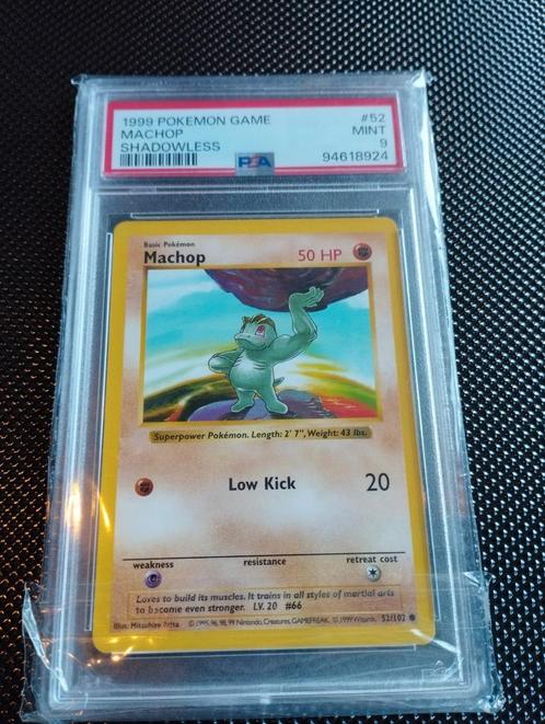 Shadowless machop Pokemon kaart Base set PSA 9 mint, Hobby en Vrije tijd, Verzamelkaartspellen | Pokémon, Zo goed als nieuw, Losse kaart