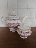 Theresia Theepot met suikerpot, porselein roze/wit, Antiek en Kunst, Ophalen of Verzenden