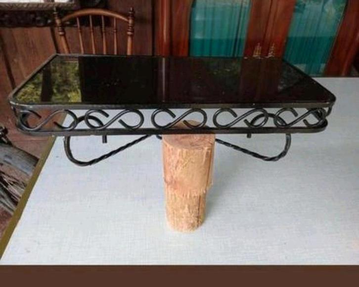 Smeedijzeren Console/Plantentafel met Glazen Blad, Huis en Inrichting, Tafels | Sidetables, Zo goed als nieuw, Minder dan 25 cm