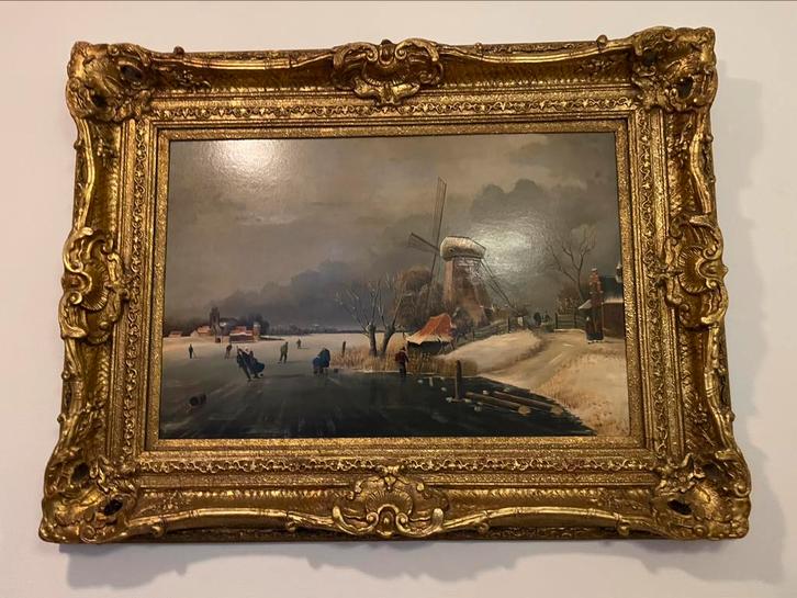 Schilderij Hollands Winter Landschap molen zeer decoratief, Antiek en Kunst, Kunst | Schilderijen | Klassiek, Ophalen