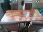 Koloniale Eettafel + vier stoelen, Huis en Inrichting, Tafels | Eettafels, Ophalen, Gebruikt, 100 tot 150 cm, Koloniaal