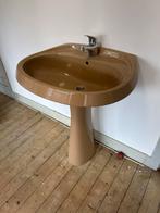 Vintage Bruine Wasbak jaren 70 met Kraan, Ophalen, Gebruikt, Chroom, Wastafel