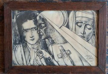 Jan Toorop, De Profetesse. Sign. 1923. Tekening.  25/18 cm beschikbaar voor biedingen