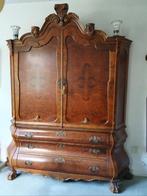 Antieke dubbelgebogen 18e eeuws rococo eikenhout kabinet, Ophalen