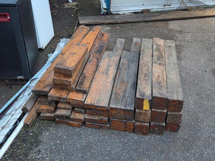 Partij zware eiken balken, verschillende maten en lengtes, Doe-het-zelf en Verbouw, Hout en Planken, Balk, Eiken, Minder dan 200 cm