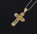 Kruis fraaie 14k gouden ketting hanger beryl edelsteen, Voordeelsieraden, Ophalen of Verzenden, Zo goed als nieuw, Info@voordeelsieraden.nl