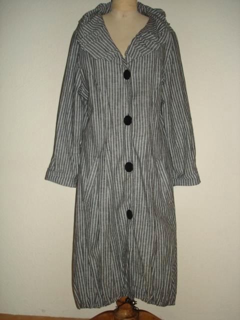 Ophilia maxi jas maat 42 grijs wit gestreept linnen katoen, Kleding | Dames, Jassen | Zomer, Zo goed als nieuw, Maat 42/44 (L)