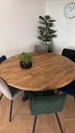 Mongo houten tafel, Huis en Inrichting, Tafels | Sidetables, Ophalen, 100 tot 150 cm, Rond, Zo goed als nieuw