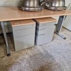 Bureau in hoogte verstelbaar met ladekastjes en stoelen, Ophalen of Verzenden, In hoogte verstelbaar, Gebruikt, Bureau