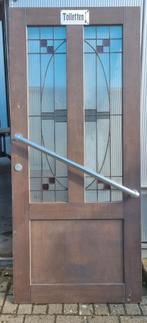Hardhouten deur met glas & lood, Doe-het-zelf en Verbouw, Deuren en Horren, Ophalen, 80 tot 100 cm, Binnendeur, Zo goed als nieuw