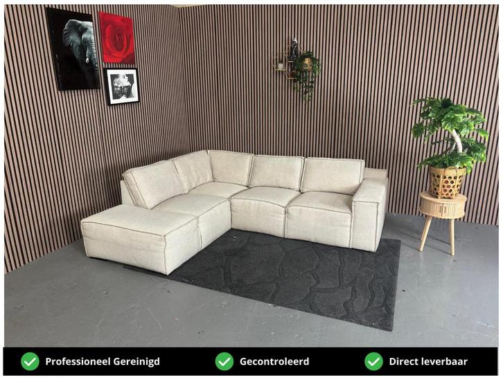 GRATIS LEVERING Hoekbank Beige 250x215 GEREINIGD, Huis en Inrichting, Banken | Bankstellen, Zo goed als nieuw, Vierpersoons of meer