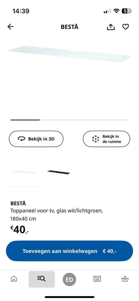 Ikea besta toppaneel glas, Huis en Inrichting, Kasten | Televisiemeubels, Gebruikt, 150 tot 200 cm, 25 tot 50 cm, Glas, Ophalen