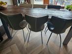 Industriële Eettafel Grenen + 6 Leolux Stoelen, Huis en Inrichting, Ophalen, Gebruikt, Metaal, 50 tot 100 cm
