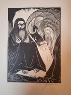 Houtsnede: Man met Leeuw v Jan Schonk, Ophalen of Verzenden