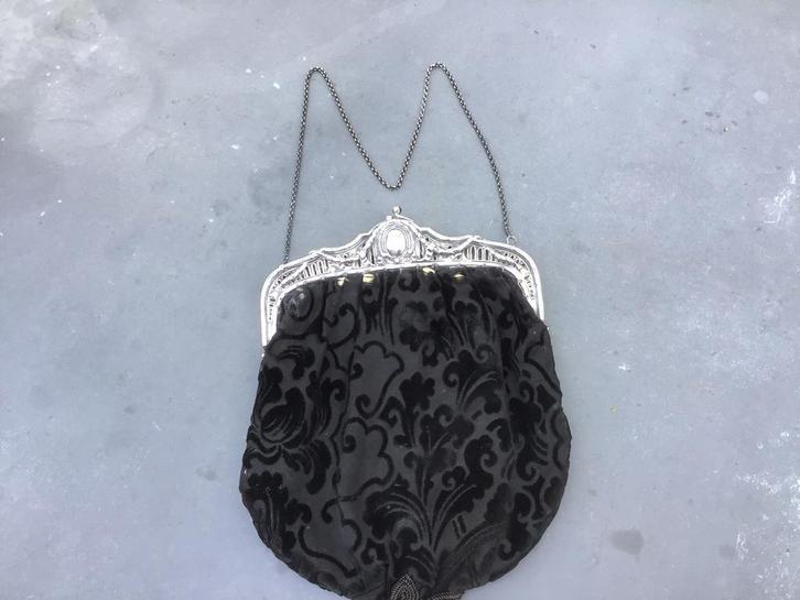 Zilveren opengewerkte beugel met jasseron ketting en tas, Antiek en Kunst, Antiek | Goud en Zilver, Ophalen of Verzenden