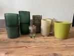 Diverse potten waxinelichtshouders in tinten groen, Rond, Ophalen of Verzenden, Zo goed als nieuw, Aardewerk