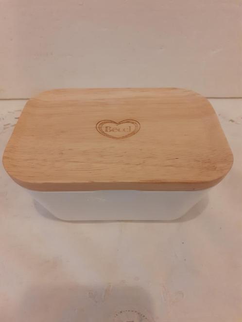 Becel - mooie kunststof botervloot met houten deksel, Huis en Inrichting, Keuken | Servies, Zo goed als nieuw, Overige typen, Overige stijlen