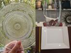 Vintage/retro bordjes (12x), glazen (6x), dinerborden (2x), Ophalen, Nieuw, Glas, Bord(en)