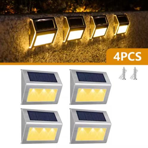 Solar Tuinlamp. Warm licht. €16,00 set van 4., Tuin en Terras, Buitenverlichting, Nieuw, Wandlamp, Rvs, Minder dan 50 watt, Zonne-energie
