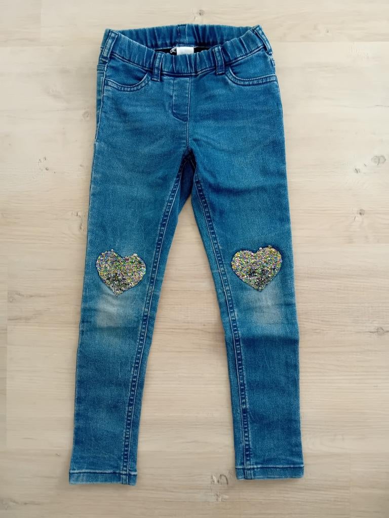 Spijkerbroek met pailletten maat 116 donkerblauw, Broek, Gebruikt, Meisje, Palomino (C&A)