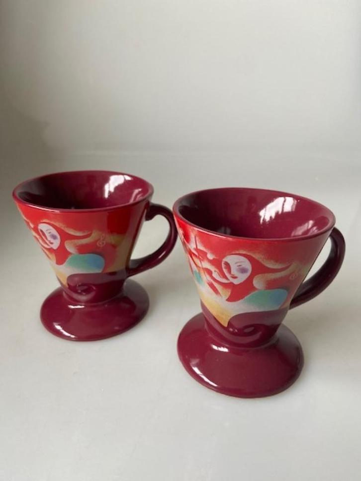 2 espresso mokjes design Linda Fritchell Venetian Carnaval, Huis en Inrichting, Keuken | Servies, Kop(pen) en/of Schotel(s), Overige stijlen