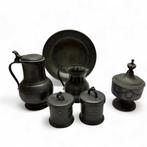 Lot antiek tin (6x), waaronder boterbus Lubach Leeuwarden, Antiek en Kunst, Antiek | Tin, Ophalen of Verzenden