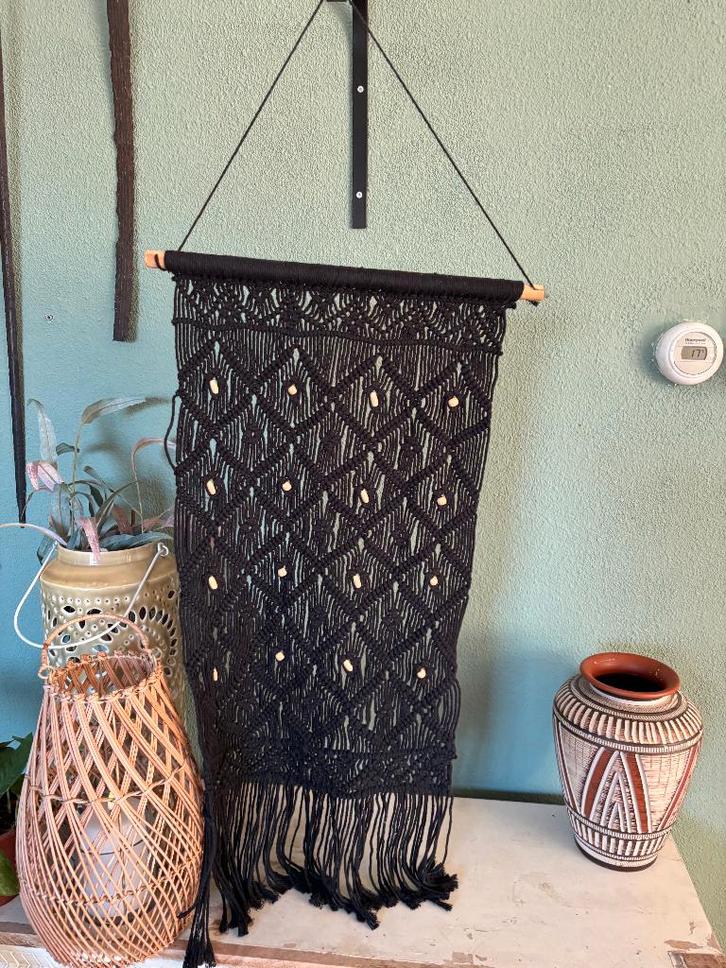 Zwart macramé wandkleed, Huis en Inrichting, Woonaccessoires | Wanddecoraties, Ophalen of Verzenden