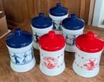 6 Vintage voorraadpotten blauw en rood Dutch Design melkglas, Antiek en Kunst, Ophalen of Verzenden