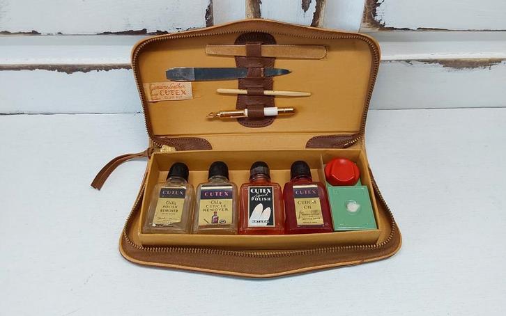 Unieke Cutex nagelverzorging set, leren etui, Antiek en Kunst, Curiosa en Brocante, Ophalen of Verzenden