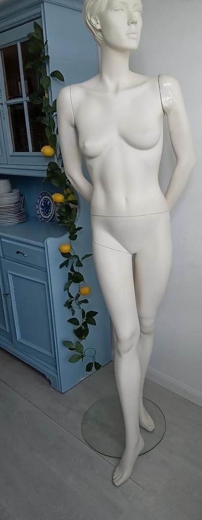 Vintage Etalagepop op Glasplaat - Geplakte Schouder, Antiek en Kunst, Curiosa en Brocante, Ophalen