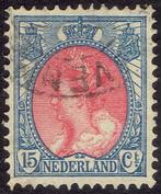 Nederland 1908, Kon. Wilhelmina, 15 cent, blauw en karmijn., Verzenden, T/m 1940, Gestempeld