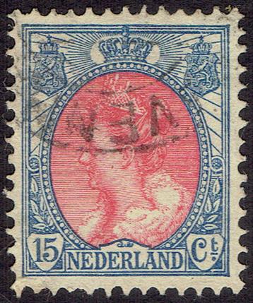 Nederland 1908, Kon. Wilhelmina, 15 cent, blauw en karmijn. beschikbaar voor biedingen