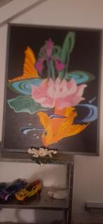 Groot Schilderij met Koi en Lotus, Ophalen of Verzenden