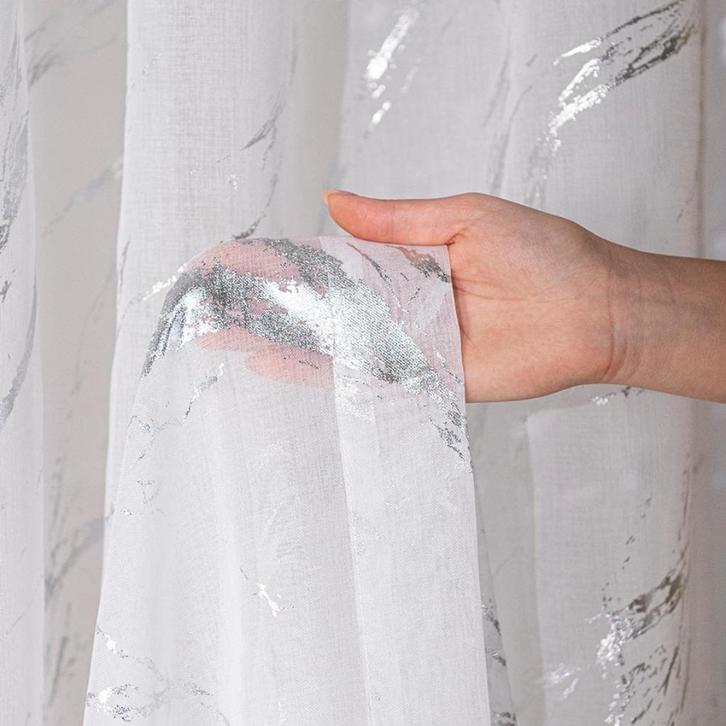 Vitrage wit met zilver Marmer Collectie 300cm breed, Huis en Inrichting, Stoffering | Gordijnen en Lamellen, Nieuw, 200 cm of meer